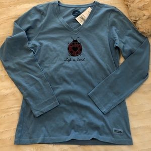 Life Is Good Blue Long-Sleeved V-Neck Tee